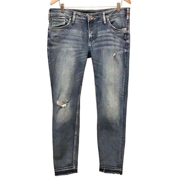 Silver Jeans 32 (12) Boyfriend Jeans Released Hem Frayed Mid Rise Stretch - Picture 1 of 11